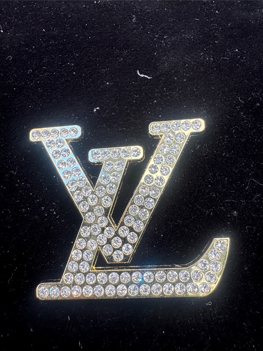 Brooch LV  Gold-Tone Crystal LV Logo Pin